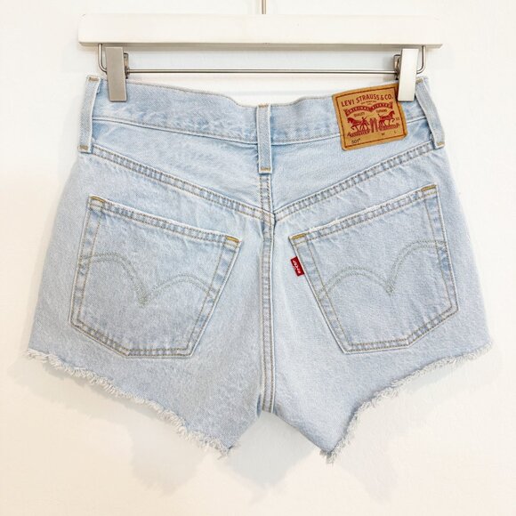 Levi’s 501 Button Fly Denim High Rise Cut Off Blue Jean Shorts Casual Western 25 - Picture 9 of 10